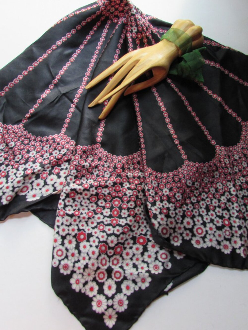 Lazarus Silk Scarf Made in Italy Black with Pink Blossoms